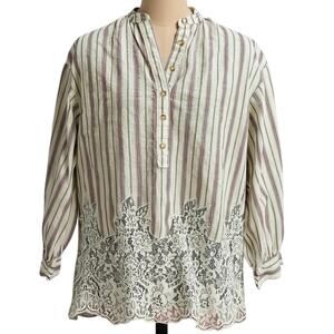 Pilcro striped lace hem popover tunic top white multicolor women’s XS